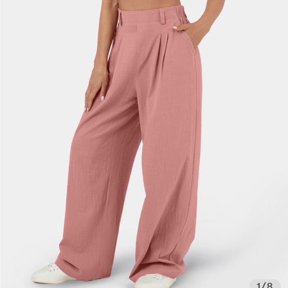 Halara High Waisted Plicated Wide Leg Flowy Palazzo Casual Linen-Feel Pants NWT